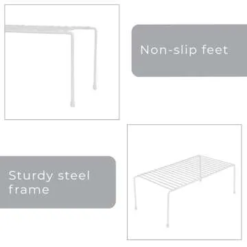 Smart Design Cabinet Storage Shelf Rack - Set of 6 - Large - 8.5 x 16 Inch - Steel Metal Wire - Rust Resistant Coating - Dish, Counter and Pantry Organization - Kitchen - White