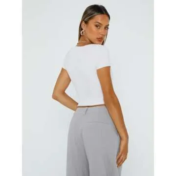 Trendy Queen Tshirts Shirts for Women Double Lined Going Out Crop Tops 2025 Spring Summer Workout Y2k Clothes Beach Fashion White L