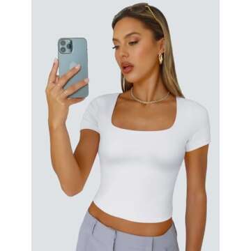 Trendy Queen Tshirts Shirts for Women Double Lined Going Out Crop Tops 2025 Spring Summer Workout Y2k Clothes Beach Fashion White L