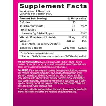 PINK Biotin Gummies | 60 Count | Non-GMO & Gluten Free | Fruit Flavor Vitamin for Hair Skin and Nails