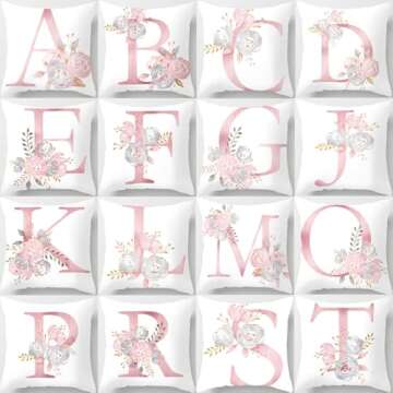 Tillskuch Pink Throw Pillow Covers Cute Alphabet Decorative Cushion Covers Square Letter Throw Pillows Protectors for Sofa Couch Bedroom Chair Home Decor 18 x 18 Inch(B)