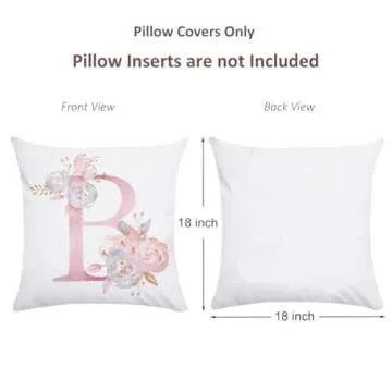 Tillskuch Pink Throw Pillow Covers Cute Alphabet Decorative Cushion Covers Square Letter Throw Pillows Protectors for Sofa Couch Bedroom Chair Home Decor 18 x 18 Inch(B)