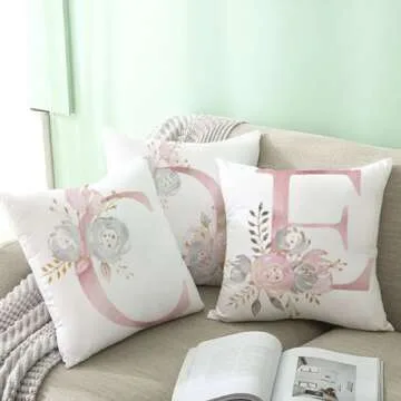 Tillskuch Pink Throw Pillow Covers Cute Alphabet Decorative Cushion Covers Square Letter Throw Pillows Protectors for Sofa Couch Bedroom Chair Home Decor 18 x 18 Inch(B)