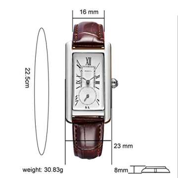 carlien Women Quartz Watch Lady Stylish Rectangle Dress Watch with Leather Strap and Sapphire Crown (Silver Green)