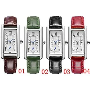 carlien Women Quartz Watch Lady Stylish Rectangle Dress Watch with Leather Strap and Sapphire Crown (Silver Green)