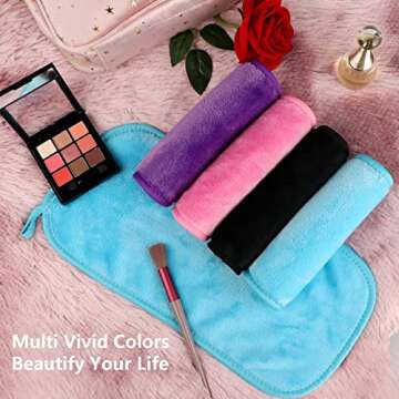 Orighty Makeup Remover Cloths Pack of 4, Reusable Microfiber Facial Cleansing Cloths, Remove Instantly Dirt, Makeup&Waterproof Mascara with Just Water, 15.5 x 7.5 in, Blue/Purple/Black/Pink
