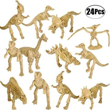 Bedwina Dinosaur Fossil Skeleton - (Pack of 24) 3.7 Inch Assorted Plastic Dino Figure Bones for Kids Science Dig Kit, Digging Sandbox Bins Play Toys, Party Favors, Birthday Decorations