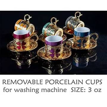 Turkish Greek Arabic Coffee Espresso Cups Set of 6 Saucers Porcelain Ceramic Mini Mug Vintage for Maker Pot Cezve Chinese Demitasse Decorative Floral Blooming Party Kitchen Women Gift English