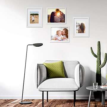 KINLINK 8x10 Picture Frame White, Photo Frame with Plexiglass for Picture 5x7 with Mat or 8x10 without Mat, Composite Wood Picture Frame for Table Top and Wall Mounting
