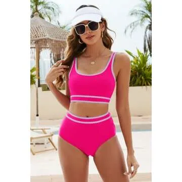 Adisputent Womens High Waisted Bikini Color Block Swimwear