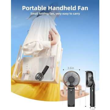 TUNISE Portable Handheld Fan, Portable Fan Rechargeable, 4000mAh, 180° Adjustable, 6 Speed Wind, Display Electricity in Real Time, USB Rechargeable Foldable Fan, Quiet Personal Fan as Power Bank