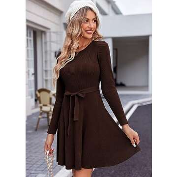 HOTOUCH Women's 2024 Stylish Long Sleeve Sweater Dress - Casual Elegance in Brown S