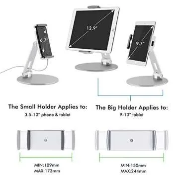 Viozon Tablet Stand and Holders with Adjustable Range and Height Aluminum Stand Compatible with iPad/iPad pro/ipad Mini/Cellphone/Kindle Desk Holder fits 3.5-13inches, 360° Swivel Adjustable Base