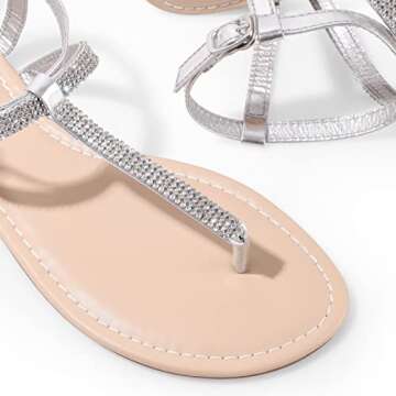 PUBOOM Women’s Glitter T Strap Rhinestone Sandals - Chic & Comfortable for Summer Events