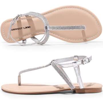 PUBOOM Women’s Rhinestone T Strap Sandals for Weddings