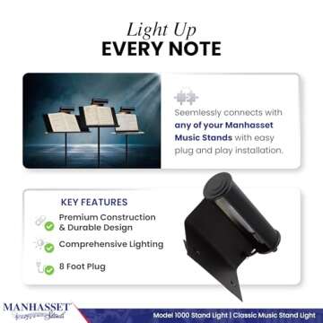 Manhasset Music Stand Light Clip On Attachment - Stand Lights for Musicians - Music Lamp for Orchest...