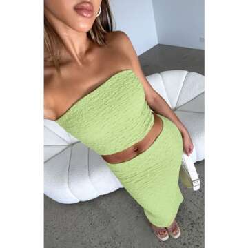 Two Piece Skirt Outfits for Women Sleeveless Tube Tops Bodycon Sexy Maxi Dress 2 Piece Summer Y2K Va...