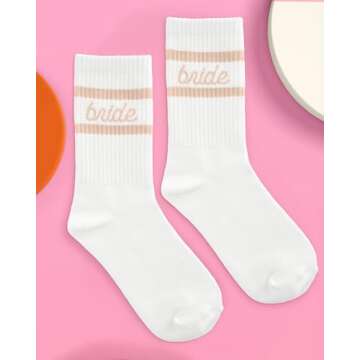 xo, Fetti Bride Socks, White + Tan | Bride To Be Gift, Bachelorette Party Favor, Bach Party Decorati...