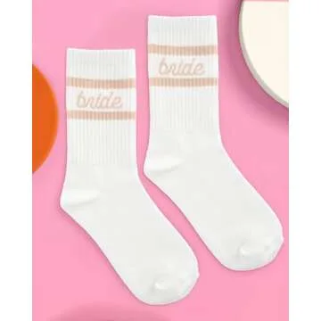 xo, Fetti Bride Socks, White + Tan | Bride To Be Gift, Bachelorette Party Favor, Bach Party Decorati...