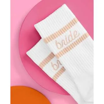 xo, Fetti Bride Socks, White + Tan | Bride To Be Gift, Bachelorette Party Favor, Bach Party Decorations, Wedding Day Sandals, Bridesmaid Gift, Bridal Shower Party Favor