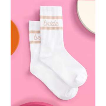 xo, Fetti Bride Socks, White + Tan | Bride To Be Gift, Bachelorette Party Favor, Bach Party Decorations, Wedding Day Sandals, Bridesmaid Gift, Bridal Shower Party Favor