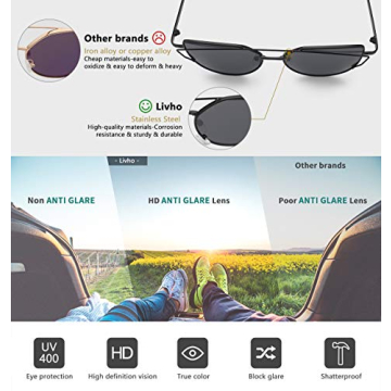 Livhò Women's Cat Eye Sunglasses UV400 Metal Frame