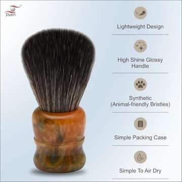 Pearl Shaving Brush with Cruelty Free Imitation Badger Bristles- Vegan Friendly, Ivory Resin Handle, Classic Luxury & Elegant Shaving brush, Wet Shaving Accessory for Men | Father's day Gift