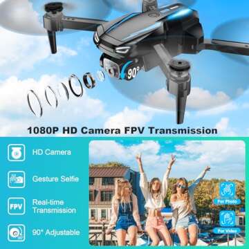 Drone with Camera, 1080P HD FPV Foldable Drone for Kids Adults Beginners, Brushless Motor RC Quadcop...