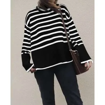 BTFBM Women's Striped Turtleneck Sweater for Winter Style