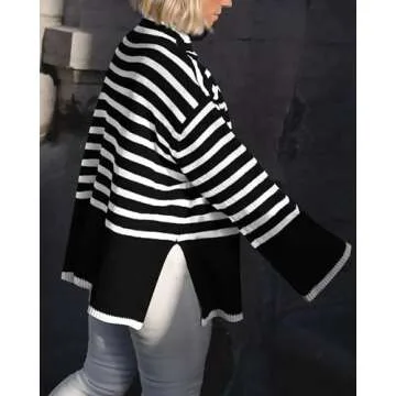 BTFBM Women's Striped Turtleneck Sweater for Winter Style