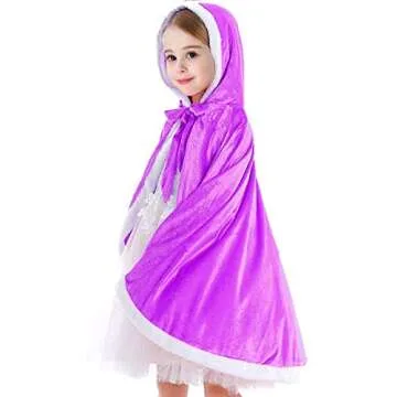 Almce Fur Princess Hooded Cape Cloaks Costume - Birthday Halloween Cosplay for 2-10 Years Girls Dress Up (Purple, 4-5 Years)