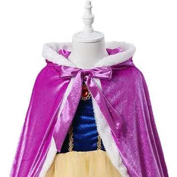 Almce Fur Princess Hooded Cape Cloaks Costume - Birthday Halloween Cosplay for 2-10 Years Girls Dress Up (Purple, 4-5 Years)