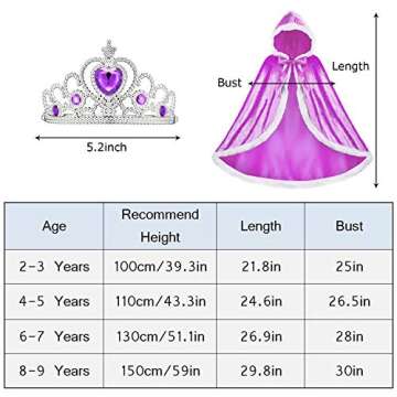 Almce Fur Princess Hooded Cape Cloaks Costume - Birthday Halloween Cosplay for 2-10 Years Girls Dress Up (Purple, 4-5 Years)