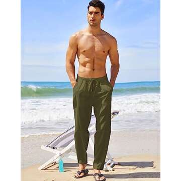 COOFANDY Men's Linen Harem Drawstring Pants Casual Elastic Waist Lightweight Trouser Hippie Summer Beach Yoga Pants