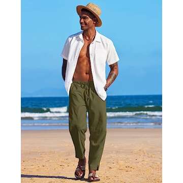 COOFANDY Men's Linen Harem Drawstring Pants Casual Elastic Waist Lightweight Trouser Hippie Summer Beach Yoga Pants