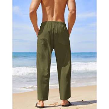 COOFANDY Men's Linen Harem Drawstring Pants Casual Elastic Waist Lightweight Trouser Hippie Summer Beach Yoga Pants