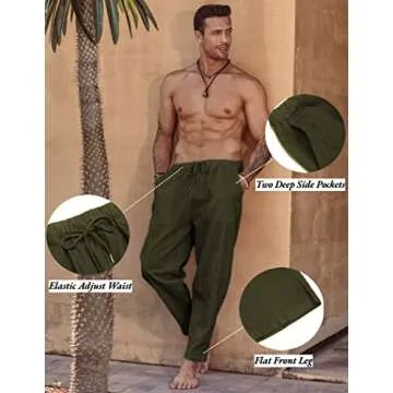COOFANDY Men's Linen Harem Drawstring Pants Casual Elastic Waist Lightweight Trouser Hippie Summer Beach Yoga Pants