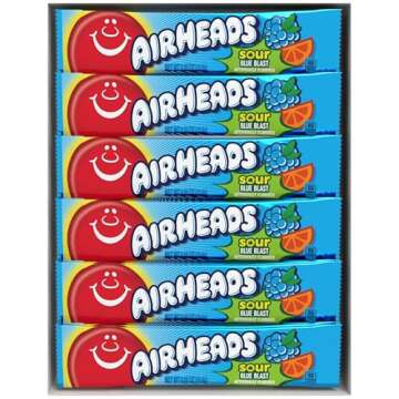 Airheads Sour Full-Size Candy Bars, Taffy Candy, Sour Blue Blast, Individually Wrapped Candy, 36 Count