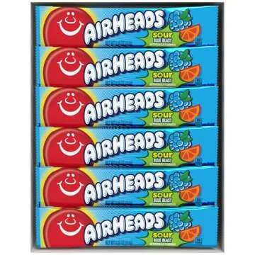 Airheads Sour Full-Size Candy Bars, Taffy Candy, Sour Blue Blast, Individually Wrapped Candy, 36 Count