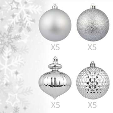 KI Store Silver Christmas Ball Ornaments, 20pcs 3.15-Inch, for Xmas Trees and Holiday Decor - Hooks Included