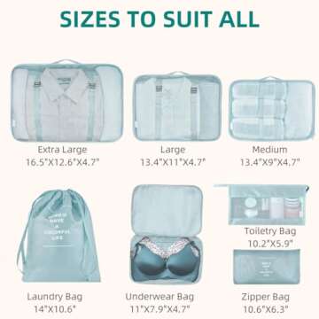 Packing Cubes 7 Pcs Travel Luggage Packing Organizers Set with Toiletry Bag (Pale blue)