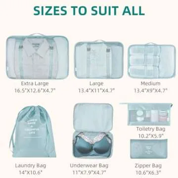 Packing Cubes 7 Pcs Travel Luggage Packing Organizers Set with Toiletry Bag (Pale blue)