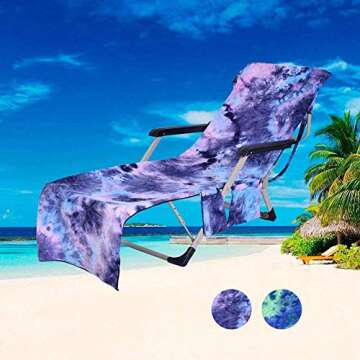 Soft Beach Chair Cover, Chaise Lounge Cover for Pool, Sun Lounger, Hotel, Vacation with Storage Pockets, Easy to Carry, No Sliding, Quick Drying, Purple…