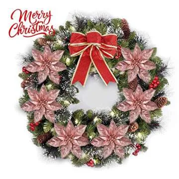 GL-Turelfies 12 Pcs Glitter Christmas Flowers(16cm/6.3’’) with 12 Pcs Clips Artificial Poinsettia Flower Christmas Tree Flower Decorations Xmas Tree Ornaments (Rose Gold)