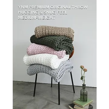 YnM Chunky Throw Blanket Hand Knitted Breathable Home Decor
