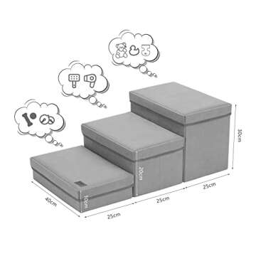 LEMONDA 3 Step Folding Dog Step Stairs,Foldable Dog Stairs with 3 Storage Boxes for High Bed & Sofa,Pet Storage Stepper & Safety Ladder for Cats Dogs up to 60 pounds