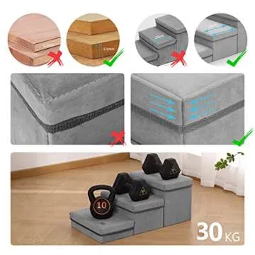 LEMONDA 3 Step Folding Dog Step Stairs,Foldable Dog Stairs with 3 Storage Boxes for High Bed & Sofa,Pet Storage Stepper & Safety Ladder for Cats Dogs up to 60 pounds