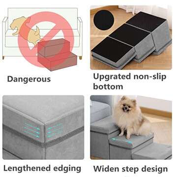 LEMONDA 3 Step Folding Dog Step Stairs,Foldable Dog Stairs with 3 Storage Boxes for High Bed & Sofa,Pet Storage Stepper & Safety Ladder for Cats Dogs up to 60 pounds