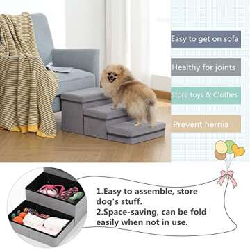 LEMONDA 3 Step Folding Dog Step Stairs,Foldable Dog Stairs with 3 Storage Boxes for High Bed & Sofa,Pet Storage Stepper & Safety Ladder for Cats Dogs up to 60 pounds