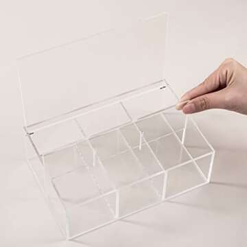 Yeeco Clear Acrylic Capsule Holder with Lid 6 Section Plastic Drawer Box Organizer 7.6”×5.1”×2...